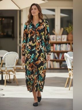 Chico's Satin Maxi Dress Abstract Print Size 2